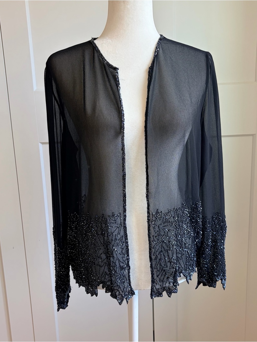 J Kara Black Beaded Trim Sheer Jacket | S